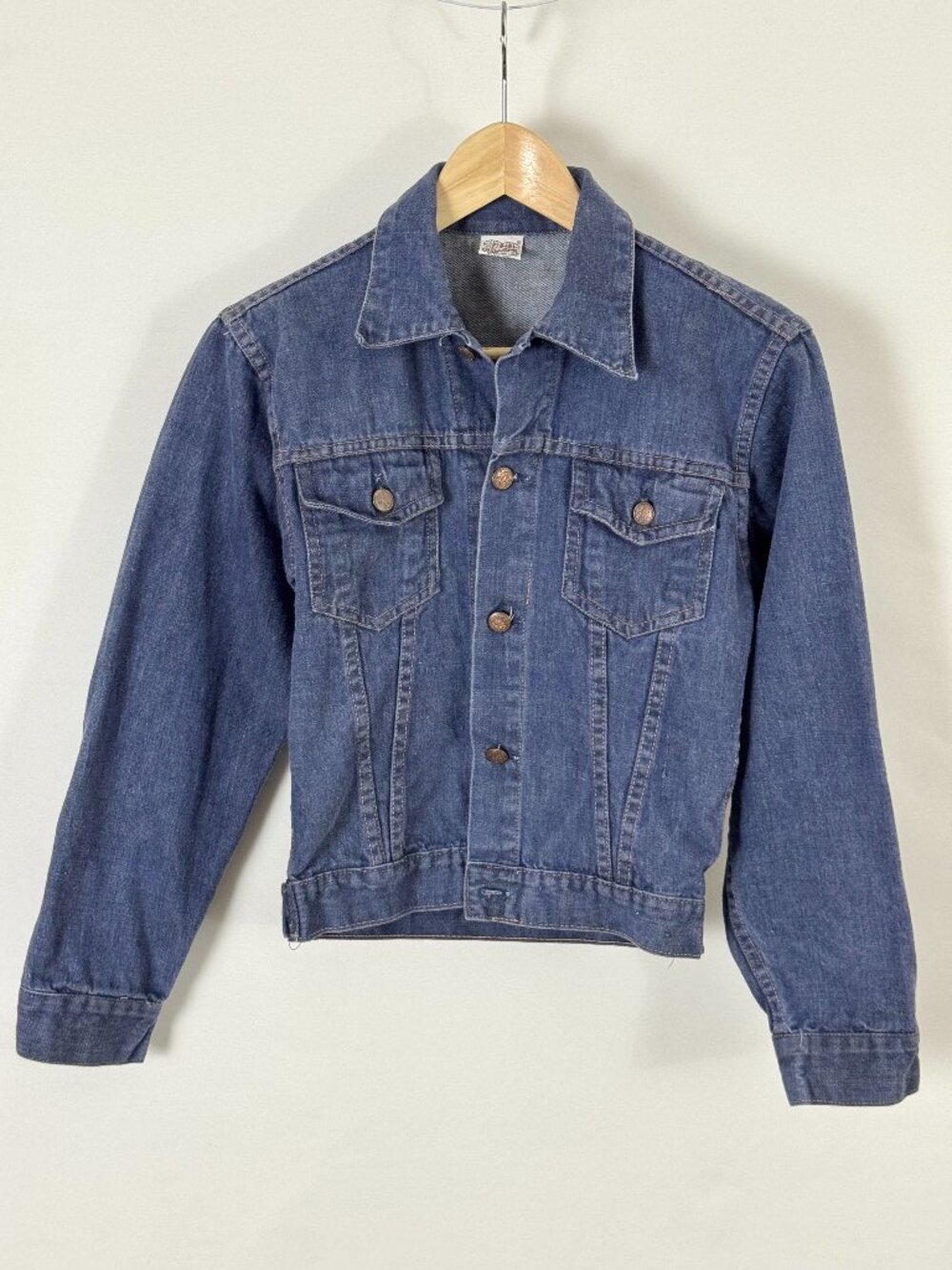 Vtg 70s 80s VIP Kids Cropped Denim Jacket 100% Cotton Blue Jean Moto Biker Retro